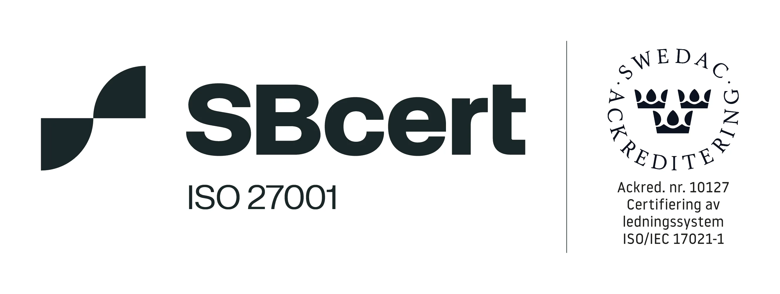 ISO 27001 certified, issued by SBcert under SWEDAC accreditation